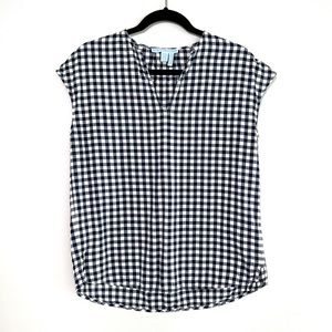 DRAPER JAMES 100% Cotton Gingham Split Neck Top in Nassau Navy size Small